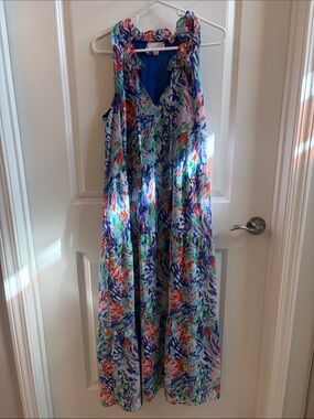 Mudpie tassel Maxi Sundress with Ruffled Neckline